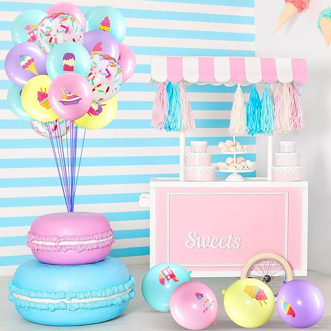 60 Pack Ice Cream Party Balloons Decorations, 12 Inch Sprinkles Party Confetti Latex Balloons for Kids Sweet Summer Ice Cream Birthday Party Baby Shower Supplies