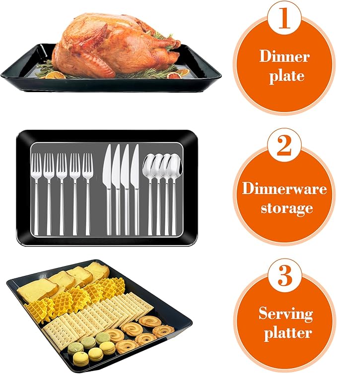 Serving Tray Platter, 6 Pcs Food Tray for Veggie Fruit Snack Dessert Cookie Cheese, Food Trays for Party Supplies Display, Plastic Platters for Serving Food, Large Trays, BPA Free