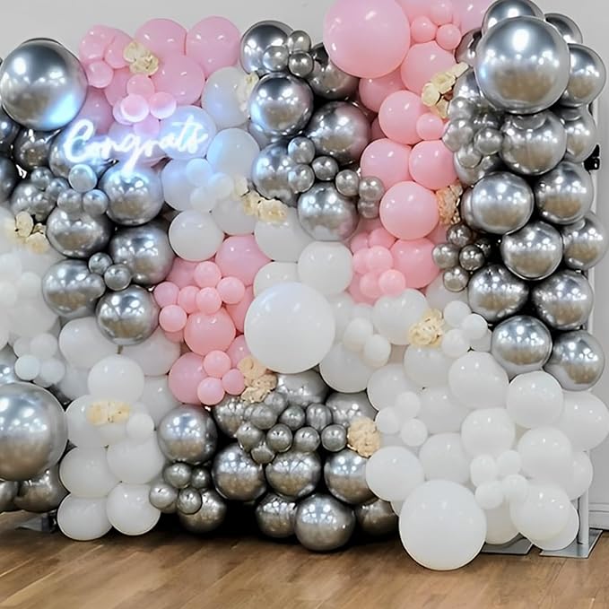Voircoloria 110pcs Metallic Silver Balloons 12inch Chrome Silver Latex Party Balloons for Graduation, Wedding, Birthday, New Year, Baby Shower, Anniversary, Holiday Party Decorations