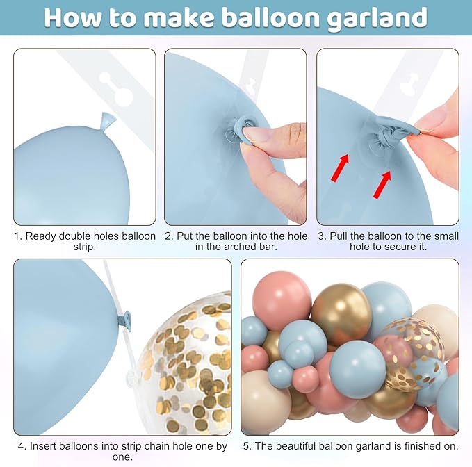 Amandir 153pcs Pink Blue Balloon Garland Arch Kit, Different Sizes 18 12 10 5 inch Dusty Pink Blue Nude Latex Metallic Confetti Gold Balloons for Gender Reveal Neutral Bear Baby Shower Decorations
