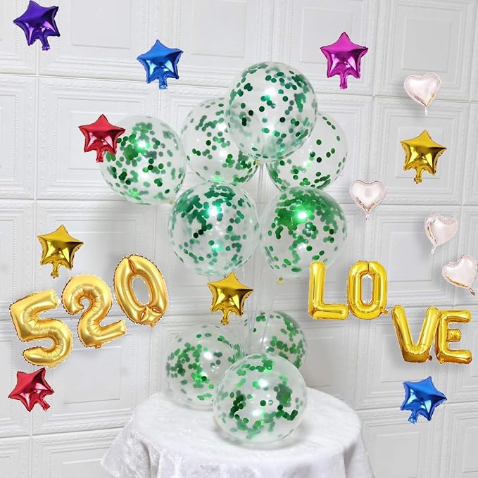 Green Confetti Balloons 12 inch, 50 Pcs Clear Balloon with Green Confetti for Graduation Birthday Wedding Baby Shower Christmas Party Decorations