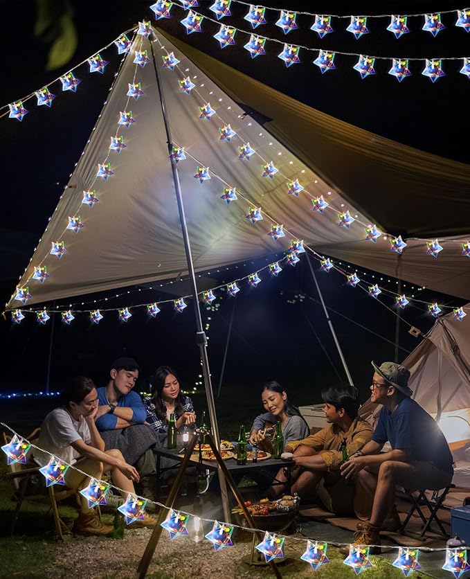 AceList 50 LED Iridescent Decor 10Ft Star String Lights USB/Battery Operated String Lights Indoor/Outdoor, Holographic Decor for Christmas Birthday Party Tent(White)