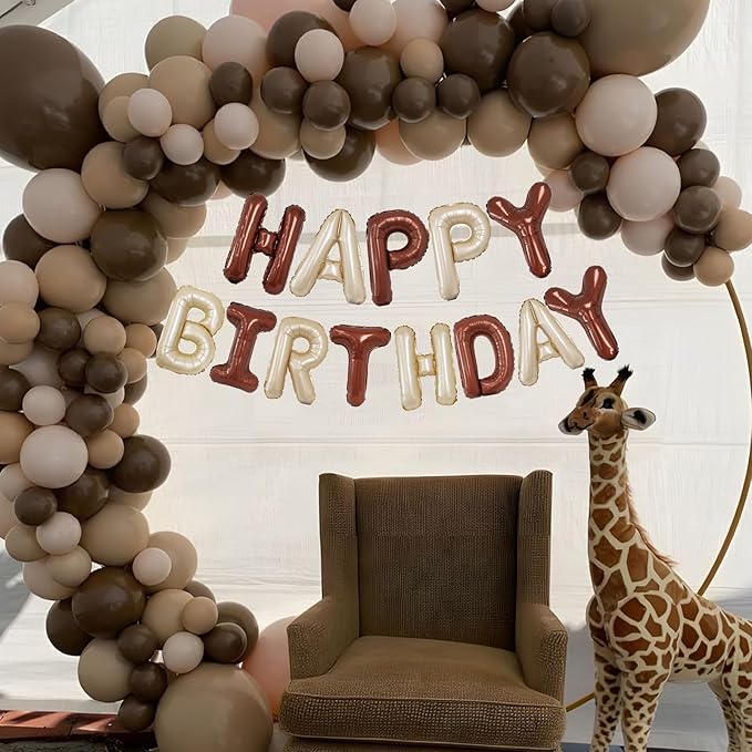 Beige Brown Happy Birthday Balloon Banner, 16 Inch Foil Mylar Cream Brown Happy Birthday Balloons Letters, Off White Birthday Sign, Neutral Tan Birthday Decorations