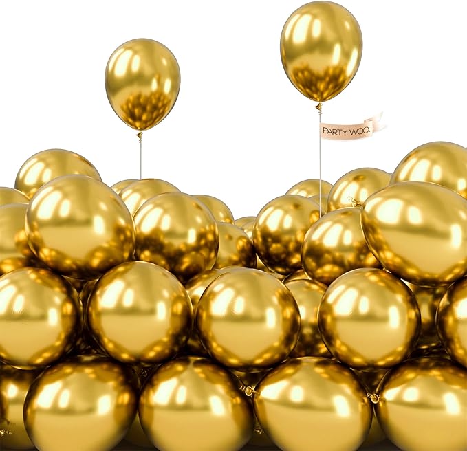 PartyWoo Metallic Gold Balloons 50pcs 5 Inch Small Mini Chrome Gold Latex Balloons for Graduation Baby Shower Gender Reveal Wedding Bachelorette New Year Birthday Party Decorations Gold-G101
