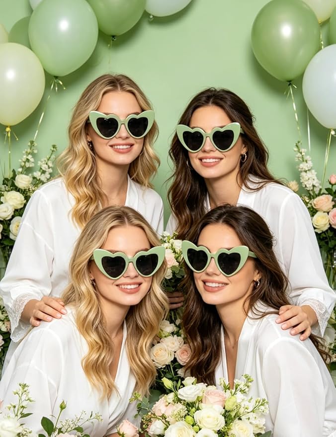 8 Pack Heart Sunglasses Vintage Cat Eye Heart Glasses Retro Bachelorette Bride Sunglasses Bulk for Women