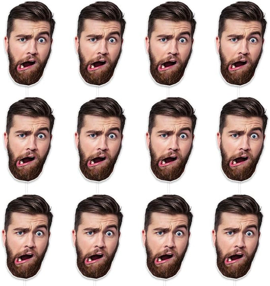 Head Cutouts on a Stick, Custom Face Fat Face Head on a Stick with Photo Face Fan for Birthday Graduation Wedding Party(12 pcs-Same Photo)