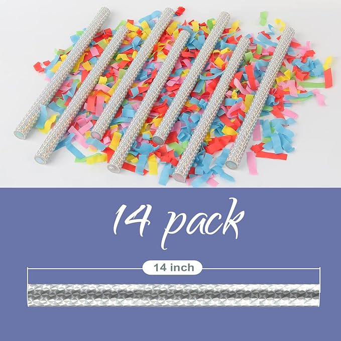 BATTIFE 14Pack Confetti Wands, Colorful Confetti Shoot Poppers, Tissue Paper Flick Flutter Sticks for Wedding Celebrations, Birthday, Multi-Color, 14 inch