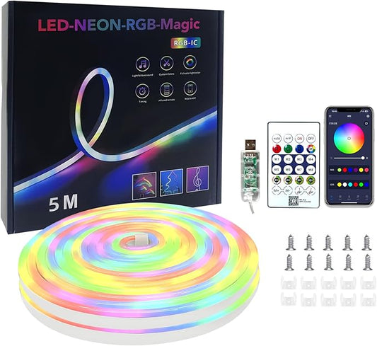 16.4ft Neon Rope Lights,Flexible Led Rope Lights Control with App/LED Strip Lights - Waterproof, Bendable, Indoor/Outdoor Use for Parties, Home Decor (5M/16.4FT)