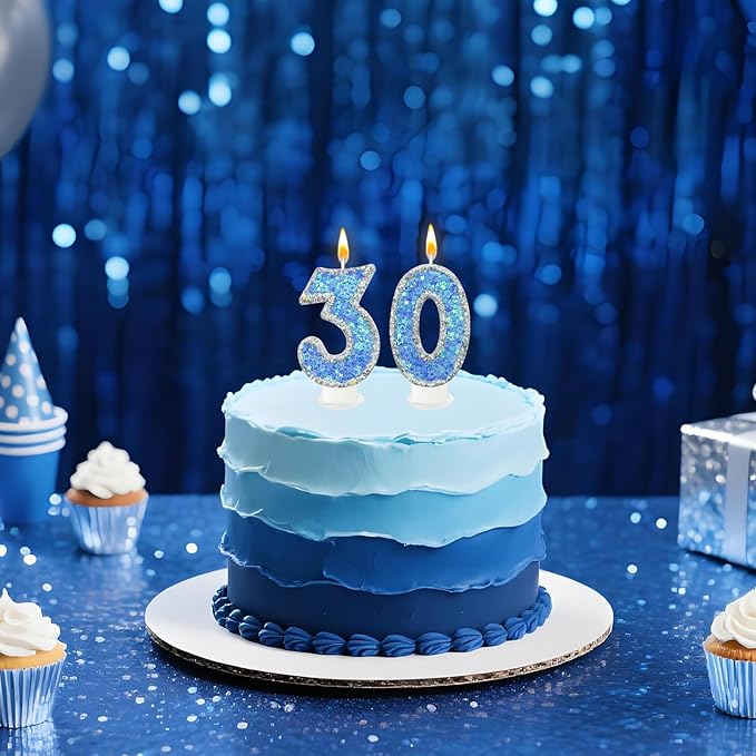 Blue Star Number 3 Candle for Cake Decoration, Glitter Star Cake Topper, Shaker Style Number Candle for Anniversary Celebration Party Supplies