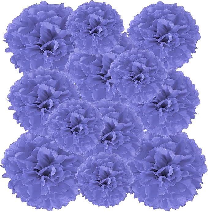 PATIKIL 8" 10" 12" Tissue Paper Pom Poms, 12PCS Pom Poms Paper Flowers Ball Tissue Paper Flowers Assorted Size for Wedding Bridal Shower Birthday Party Backdrop Decoration, Purple
