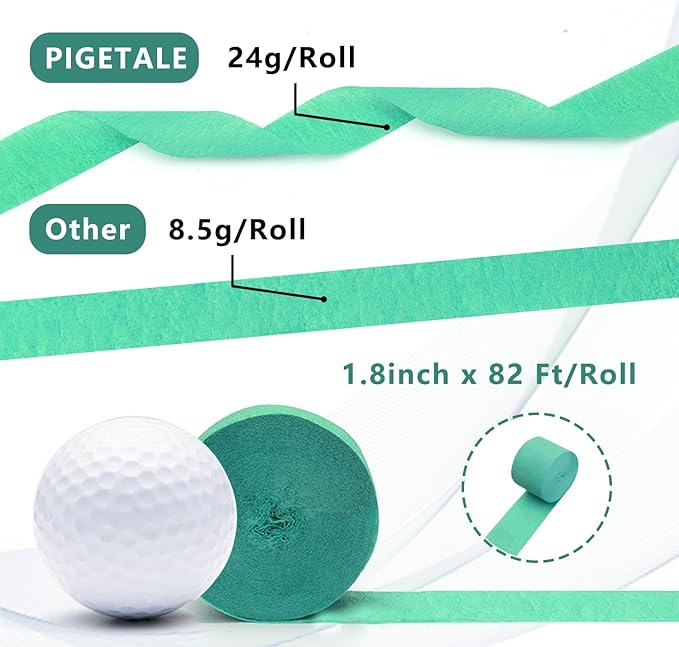 PIGETALE Crepe Paper Streamers 4 Rolls 328ft, Pack of Green, Turquoise, Lime and White Party Streamers for Birthday Wedding Ceremony Baby Shower Party Decorations Supplies (1.8Inch x 82Ft/Roll)