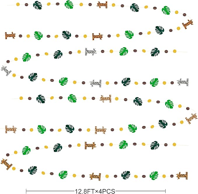 Pinkblume Wild One Jungle Theme Decorations - Palm Leaf Dot Circle Garland, Safari Animal 1st Birthday Supplies