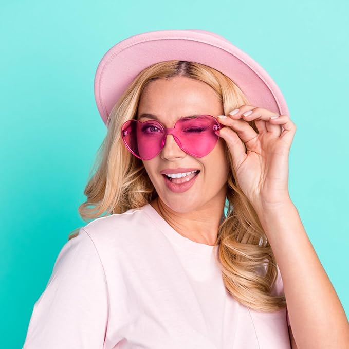 NACHLYNN 24 Pairs Rose Red Heart Shaped Sunglasses for Women - Rimless Candy Heart Glasses for Party Favors