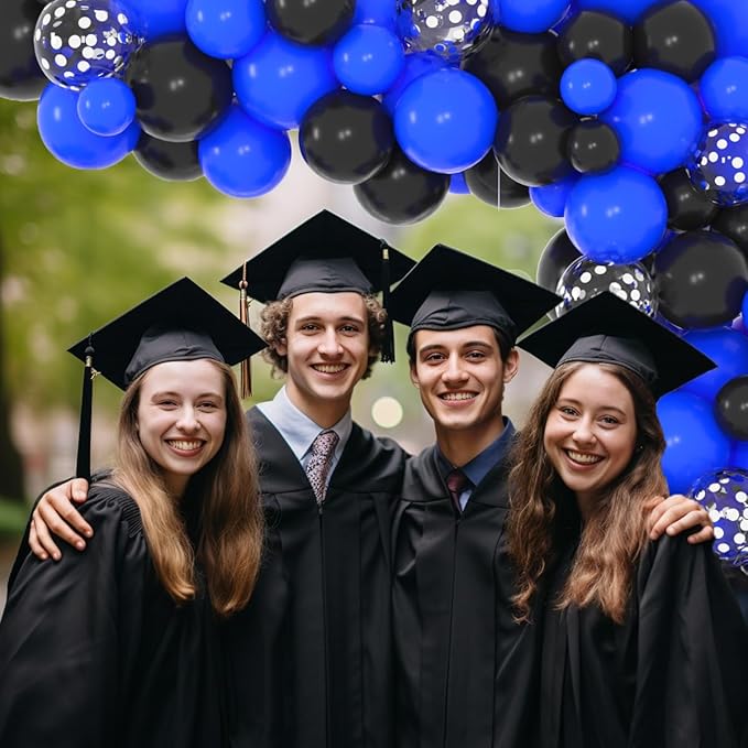 Blue and Black Balloon Garland Arch Kit - Royal Blue Black Balloons Silver Confetti Balloons for Boss theme Baby Shower Birthday Decorations 2025 Graduation Video Game Birthday Decorations
