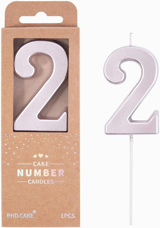 PHD CAKE 2.76 Inch Modern Rose Gold 2 Number Birthday Candles, Rose Gold Number Candles, Cake Number Candles, Party Celebration