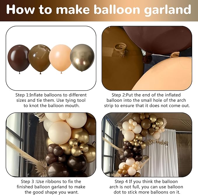 HILAVO Brown Balloon Arch Kit 18 in Clear Balloons Shades of Brown Cream Dark Coffee Nude Beige Champagne Gold Confetti Balloons for Thanksgiving Fall Boho Cow Rodeo Baby Shower Birthday Party Decor