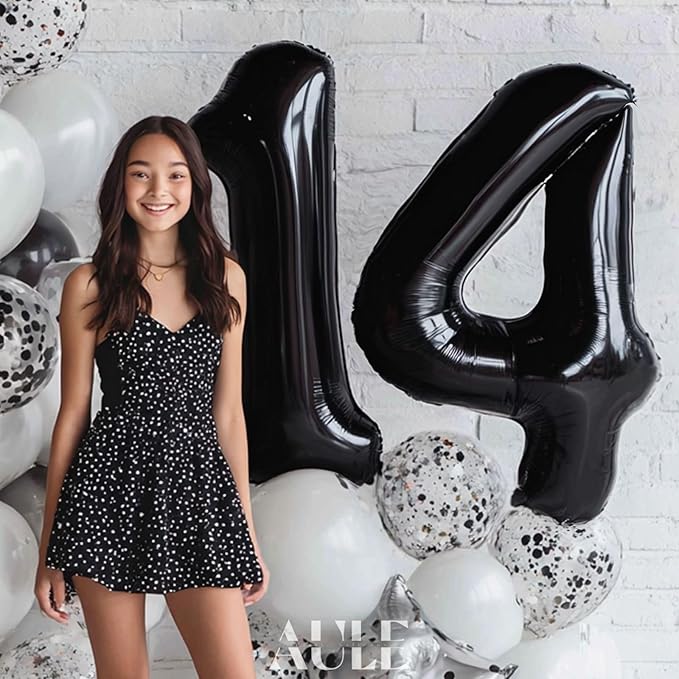 AULE 40 Inch Big Black 4 Balloon Number Large Foil Helium Number Balloons 0-9 Jumbo Giant Happy 4th Birthday Party Decorations for Boy or Girl Huge Mylar Anniversary Party Supplies
