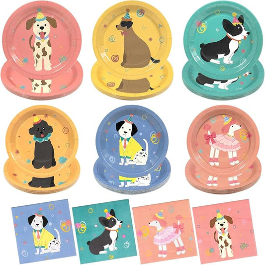 180Pcs Pet Dog Party Supplies Paper Plates and Napkins Serve 60 Disposable Tableware Set for Shower Decoration and Pregnancy Party