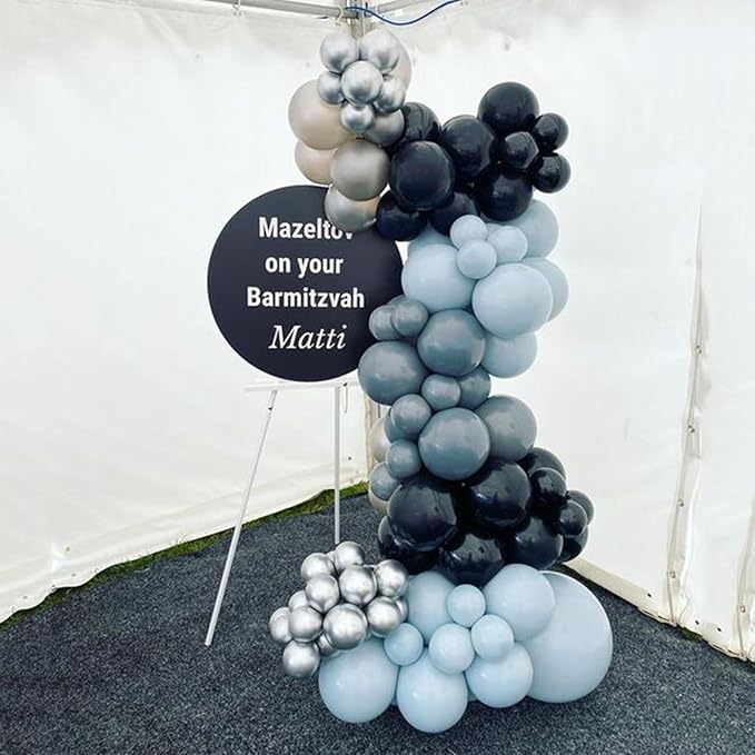 HILAVO Dusty Blue and Black Balloons 60pcs 12 Inch Race Car Slate Light Pale Blue Green Black Metallic Silver Latex Helium Balloon for Boys Race Car Fast Birthday Safari Baby Shower Party Decorations