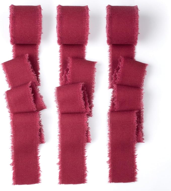 Burgundy Cotton Linen Ribbon 1.5" x 21 Yds - Boho Vintage Rustic Ribbon for Gift Wrapping, Wedding Invitations, Bridal Bouquets & DIY Crafts