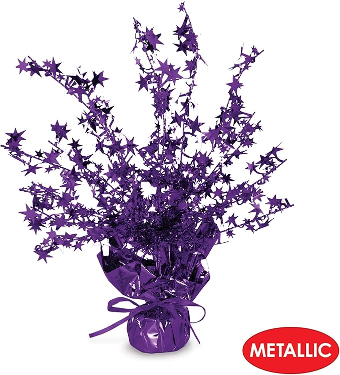 Beistle Star Gleam ‘N Burst Centerpiece, 2-Piece Purple Metallic Table Display for Birthday Parties, Celebrations, Mardi Gras, and Sports Team Decorations, 15”