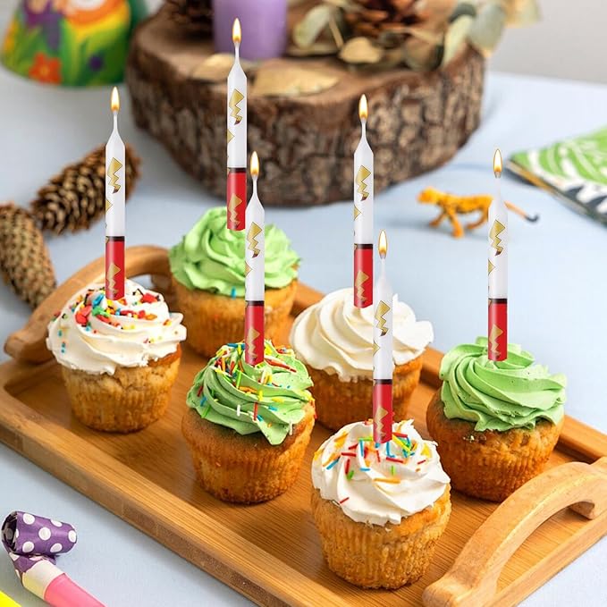 12PCS Red and White Cartoon Themed Brithday Candles, Lightning Anime Characters Candle Cake Topper for Boys Girls Party Decoration