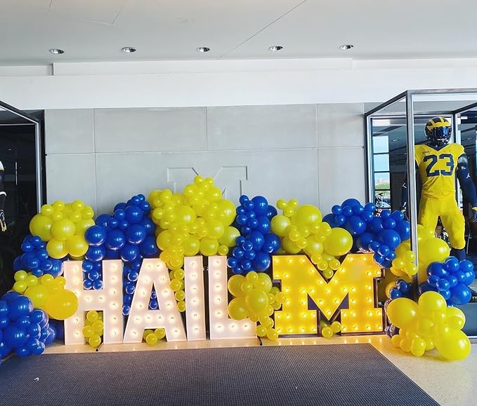 Blue and Yellow Balloons Garland Arch Kit 154Pcs - 5 10 12 18 inch Different Size Royal Blue and Yellow Balloons for Anniversary Engagement Graduation Baby Shower Birthday Party Decorations