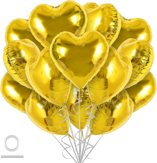 TONIFUL 30Pcs 18 Inch Gold Heart Balloons Gold Heart Shape Foil Mylar Balloons Decoration for Birthday Valentine's Day Wedding Bridal Shower Anniversary Engagement Party Supplies