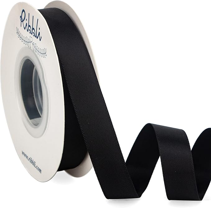 Ribbli Black Satin Ribbon 5/8 inch x Continuous 25 Yards,Double Faced Satin Use for Craft, Gift Wrapping, Christmas Ornaments, Hair Bows, Bouquet Bows