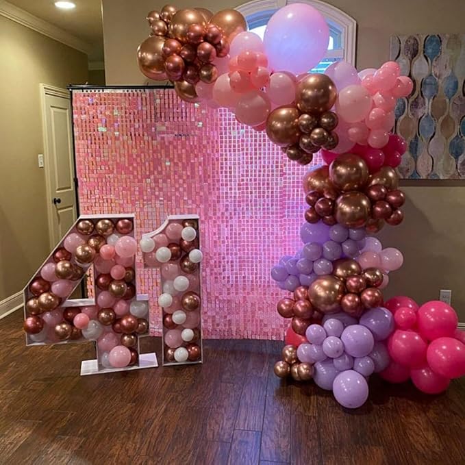 Pink and Purple Balloon Set, 60Pcs Hot Pink Lilac Lavender Balloon with Metallic Rose Gold Balloons, Purple Pinks Rose Red Latex Balloons for Girl Mermaid Butterfly Birthday Party Decorations