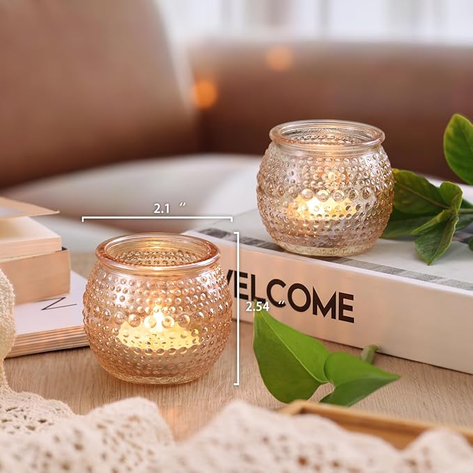 32 Pcs Gold Votive Candle Holders, Round Tea Light Candle Holders with Polka Dot Embossed, Gold Table Centerpieces for Weddings, Home Decor, Baby Shower, Special Occasions