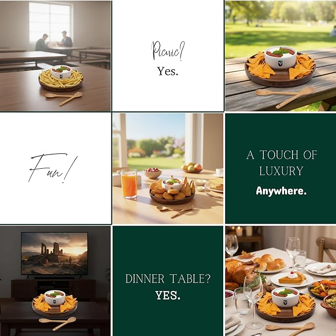 Premium Wooden Chip and Dip Serving Tray Set – Dark Walnut Large Serving Tray with Ceramic Dip Bowl & 2 Wooden Spoons – Chip and Dip Bowl Set for Chips, Snack & Entertaining | Appetizer Platter