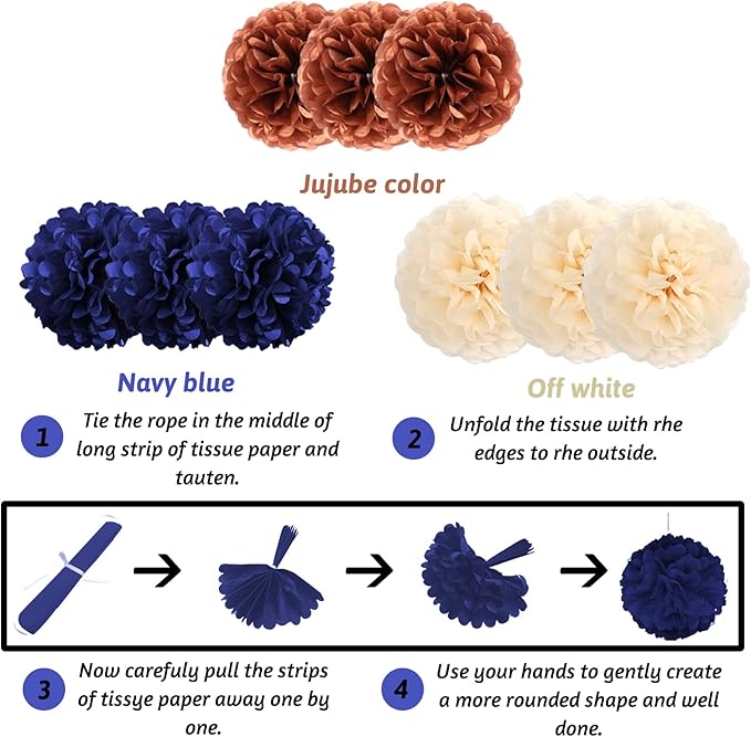 ZERODECO Navy Blue & Rose Gold Birthday Party Decorations - Happy Birthday Banner, Paper Pompoms, Balloons for Boys, Girls, Men & Women