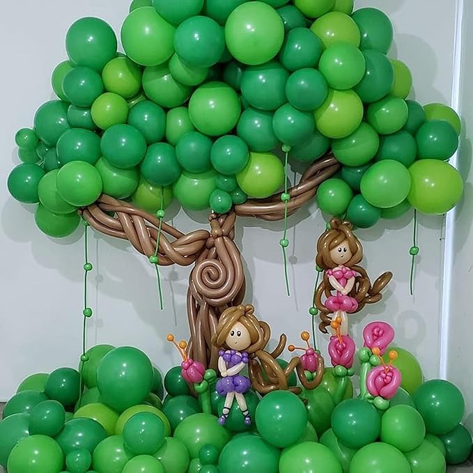 Voircoloria 105pcs Green Balloons 12inch Party Latex Balloons for Birthday Dinosaur Baby Shower St. Patrick's Day Summer Jungle Forest Safari Party Decorations