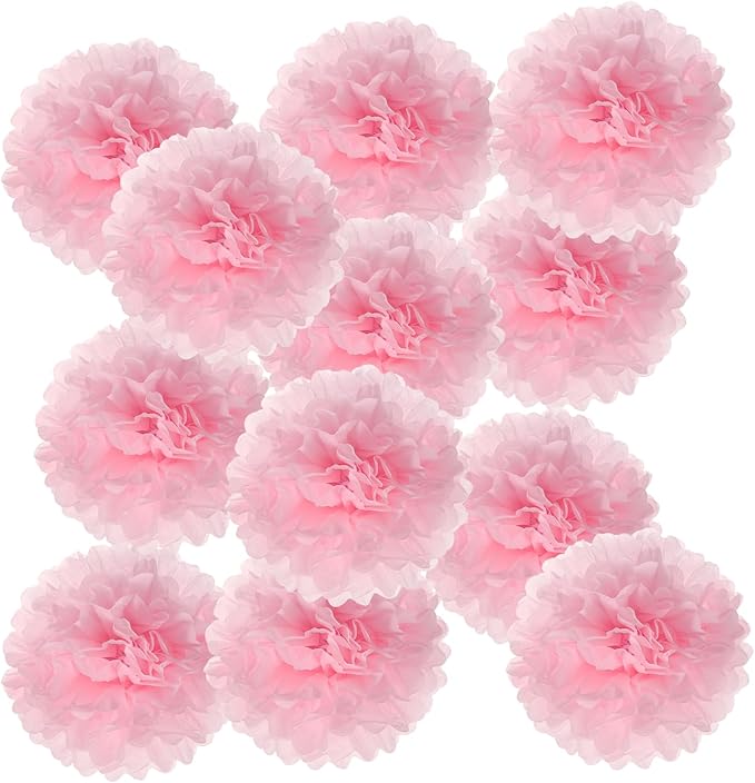 PATIKIL 4inch Tissue Paper Pom Poms, 12PCS Pom Poms Paper Flowers Ball Tissue Paper Flowers for Wedding Bridal Shower Birthday Bachelorette Party Backdrop Decoration, Pink