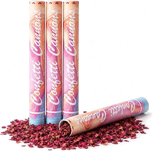 Meng's Grocery Natural Dried Flower Petal Confetti Cannon, 4pcs Rose Petals Party Supplies Confetti Poppers, Biodegradable Petals Confetti Cannon for Wedding, Birthday, Graduation