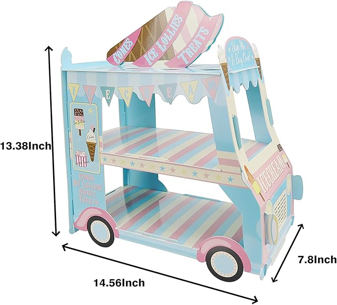 3 Tier Cupcake Stand Ice Cream Van Stand Cars Display Stand Bus Cupcake Cake Stand Truck Paper Cupcake Holder for Kids Birthday Party Decorations (Blue car)