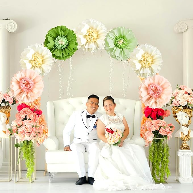SUNBEAUTY 4 PCS 20" Sage Green Giant Paper Flowers Large Crepe Paper Tissue Flowers Artificial Decorations for Spring Summer Flower Wall Backdrop Birthday Party Wedding Baby Shower Bridal Easter Decor