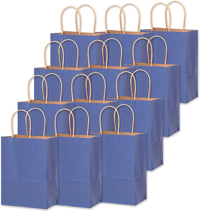 qiqee 32-Packs Deep Blue Paper Gift Bags with Handles Bulk 8.26"×6"×3.15" Small Size Gift Bags Multiple Uses（Small Size）