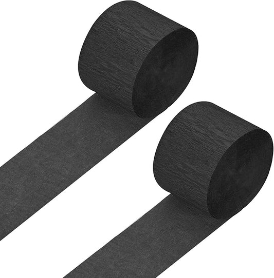 Crepe Paper Roll, Black Crepe Paper Streamers Sheets, [for Party Streamer Decorations, Birthday Party] - 1.8 Inch x 82 ft / 2 Roll