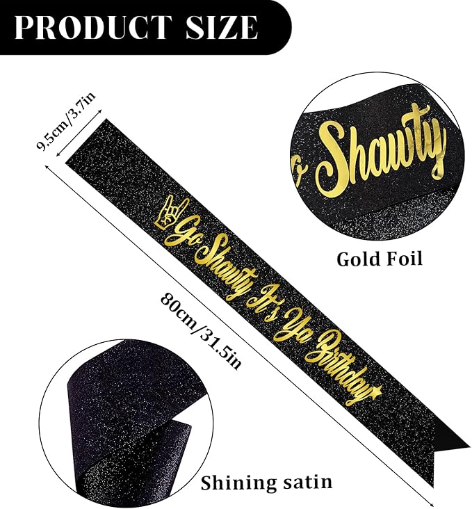 Go Shawty It’s Ya Birthday Sash,Hip Hop Theme Funny Birthday Gifts，21st, 30th. 40th, 50th, 60th Birthday Party Decorations ﻿