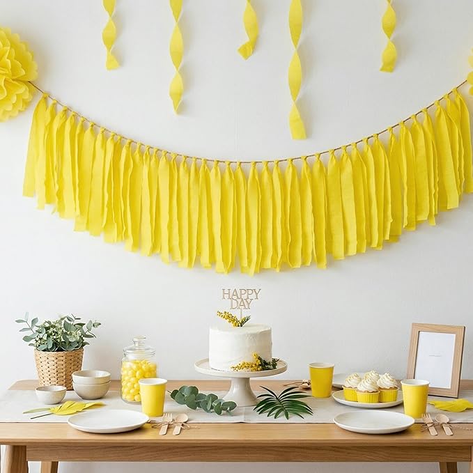 Oun Nana Bright Yellow Crepe Paper Streamers Party Decorations, 6 Rolls 738 Ft Party Streamers for Birthday, Baby Shower, Wedding, Graduation, Backdrops, Ceilings and DIY Crafts