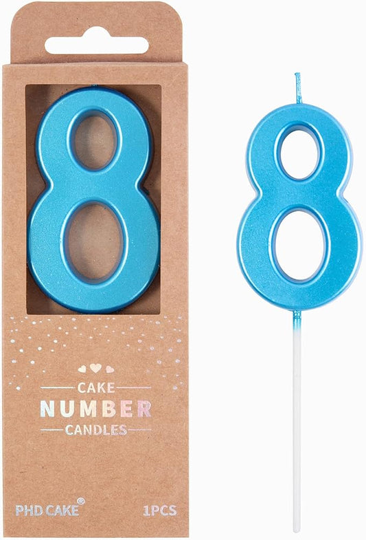 PHD CAKE 2.76 Inch Modern Blue 8 Number Birthday Candles, Blue Number Candles, Cake Number Candles, Party Celebration