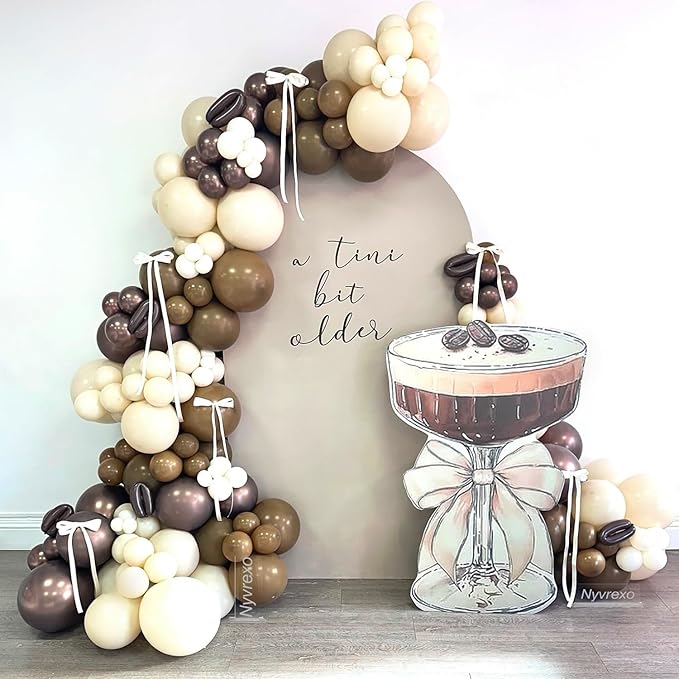 Espresso A Tini Bit Older Balloons Garland Arch Kit, 136Pcs Martini Birthday Party Brown White Balloons, Bridal Shower Bachelorette Wedding Decorations