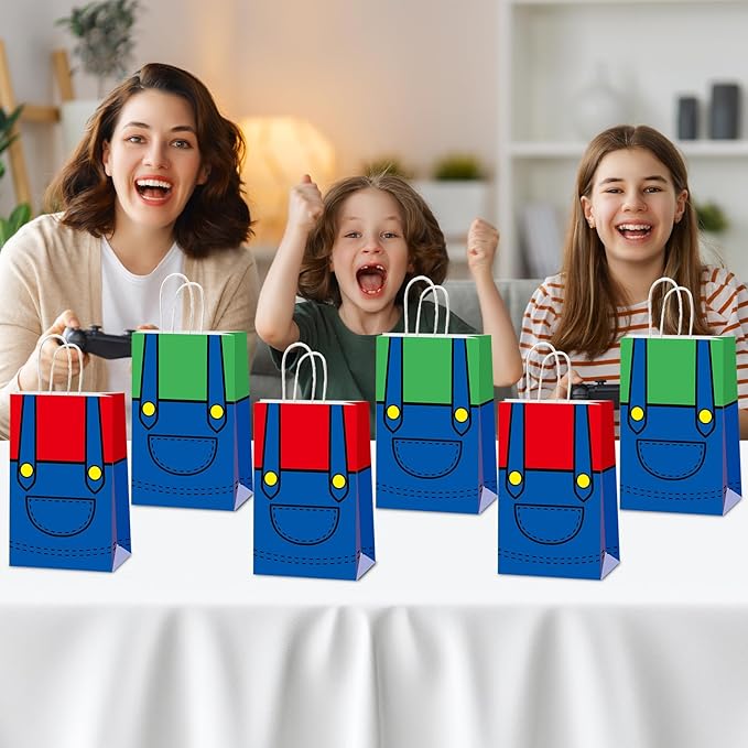 MinFyberd 24 Pcs Game Themed Party Gift Bags Game Theme Party Treat Paper Bags Supplies Gamer Parties Supplies Games Bros Paper Bag Cloud and Bricks Parties Favor Birthday Gift Bag for Girls Boys
