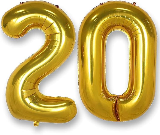 AULE 40 Inch Large 20 Balloon Numbers Gold, Big Foil Number Balloons, Giant Helium Happy 20th Birthday Party Decorations for Man and Women, Huge Mylar Anniversary Party Supplies