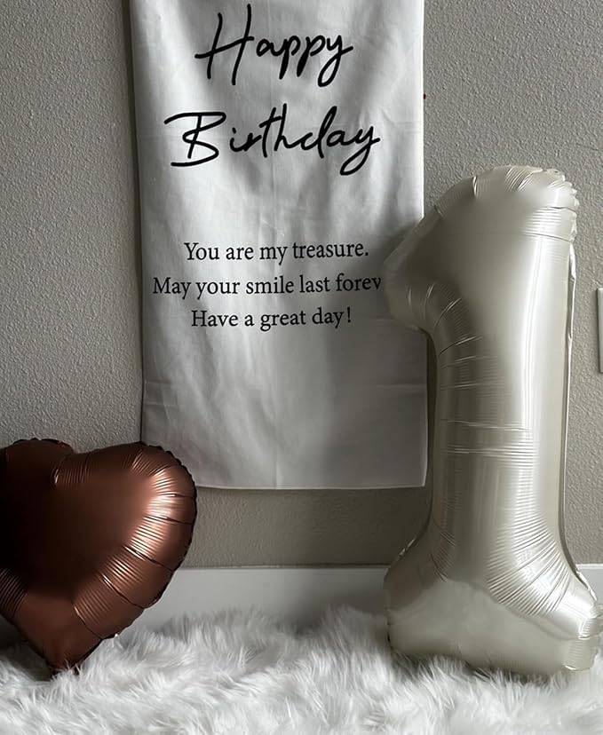 40 Inch Beige Number 1 Balloon for 1st Birthday Decorations Boys Girls, Large Self Inflating Cream Foil Number 0-9 White Sand 1 Balloons for Women Men Party Anniversary Supplies Baby Shower