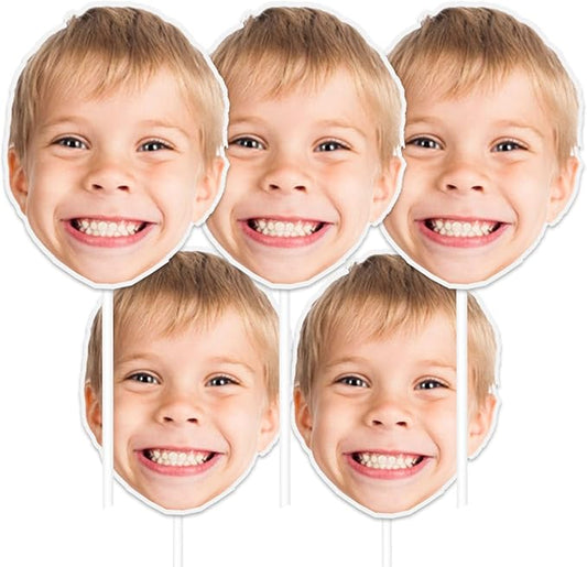 Head Cutouts on a Stick, Custom Fat Face Head on a Stick with Photo Face Fan for Birthday Graduation Wedding Party(5 pcs-Same Photo)