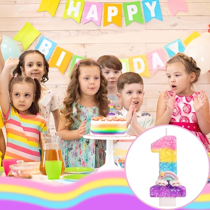 Rainbow Candles for Cakes, Number 1 Candle Rainbow Cake Topper for First Birthday Decorations for Girl and Boy