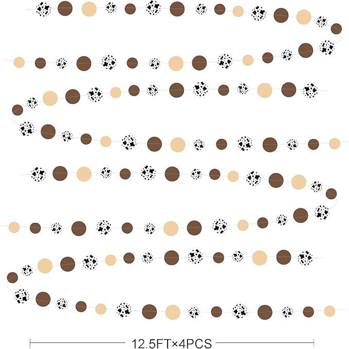 Western Cowboy Party Decorations Brown Khaki Circle Dot with Cow Printed Polka Dots Garland Streamer for My First Rodeo Birthday Baby Shower Wedding Engagement Bachelorette Party Decorations Supplies